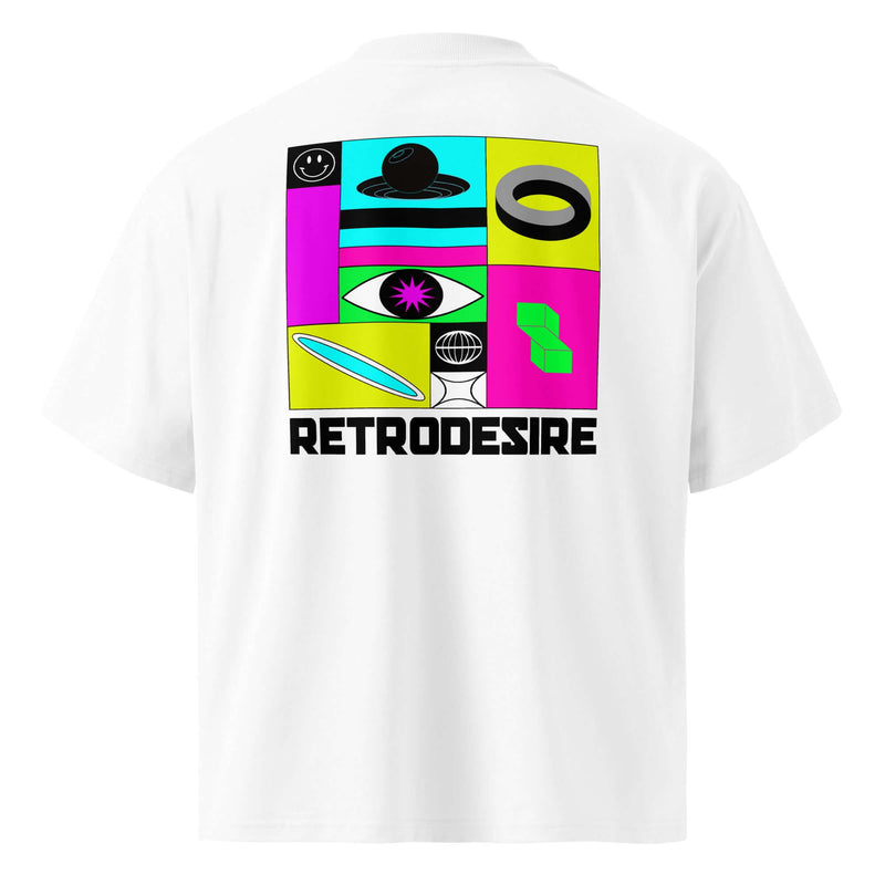 a white t-shirt on a white background featuring a motif on the back