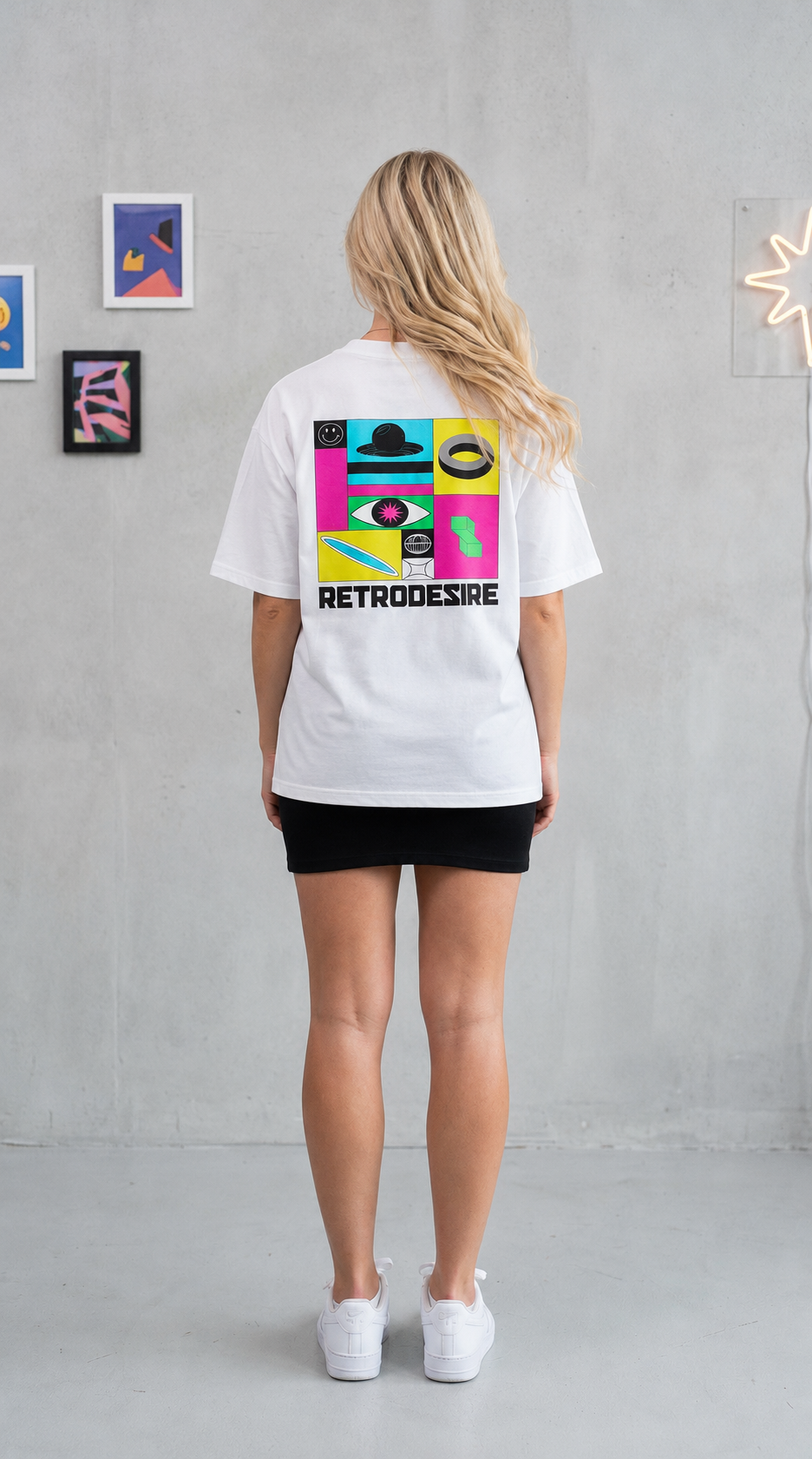 Unisex organic oversized high neck 'Retrodesire' t-shirt