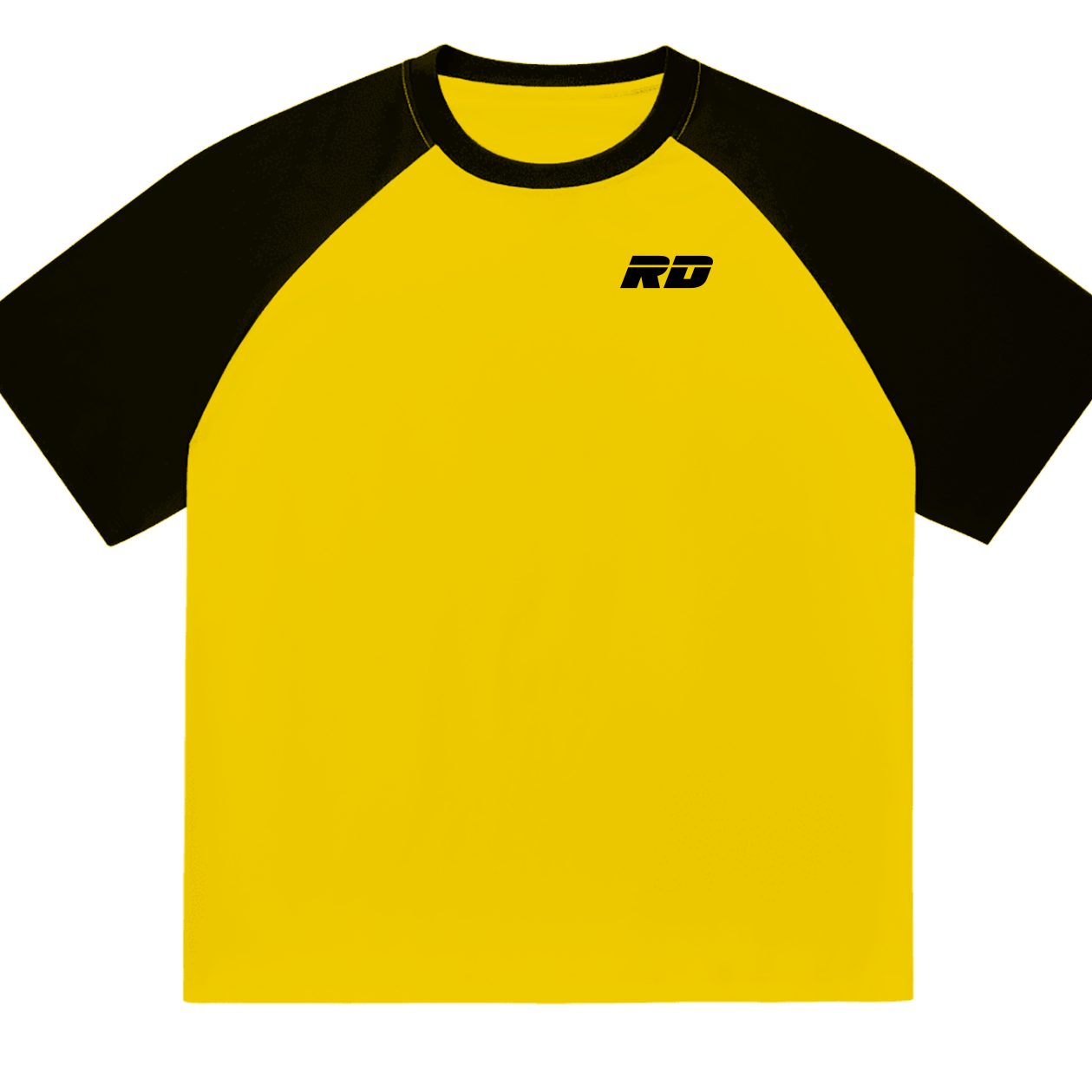 a cblack and yellow tshirt on a white background