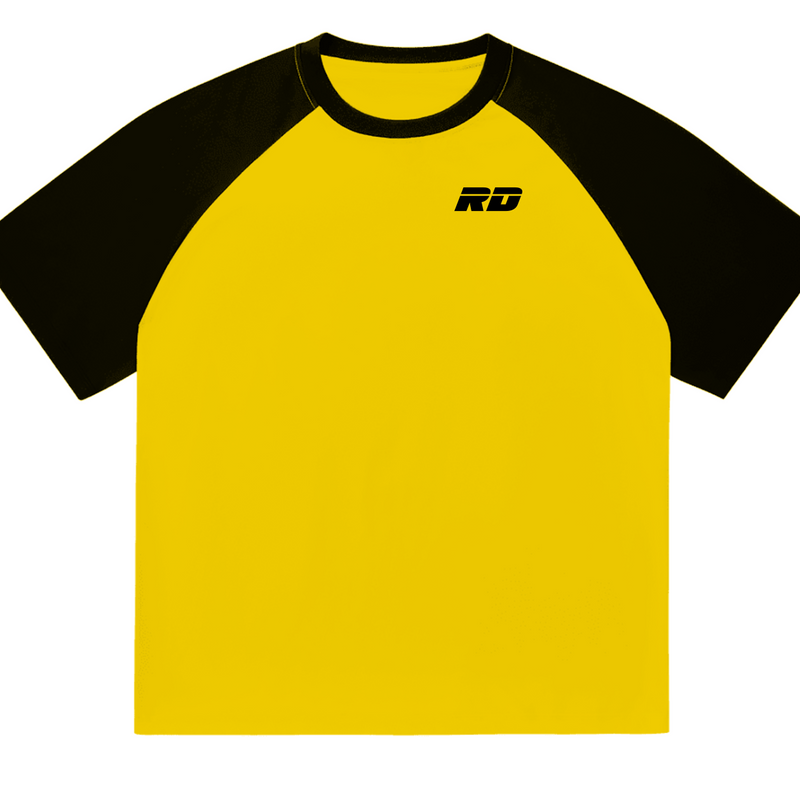 a cblack and yellow tshirt on a white background