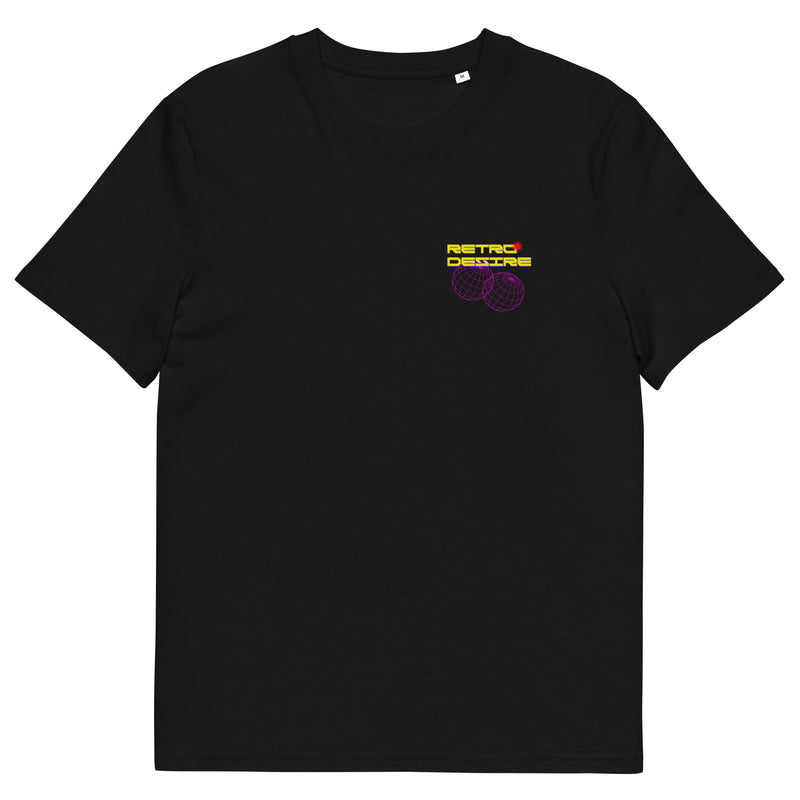 a black tshirt on a white background featuring a yellow motif