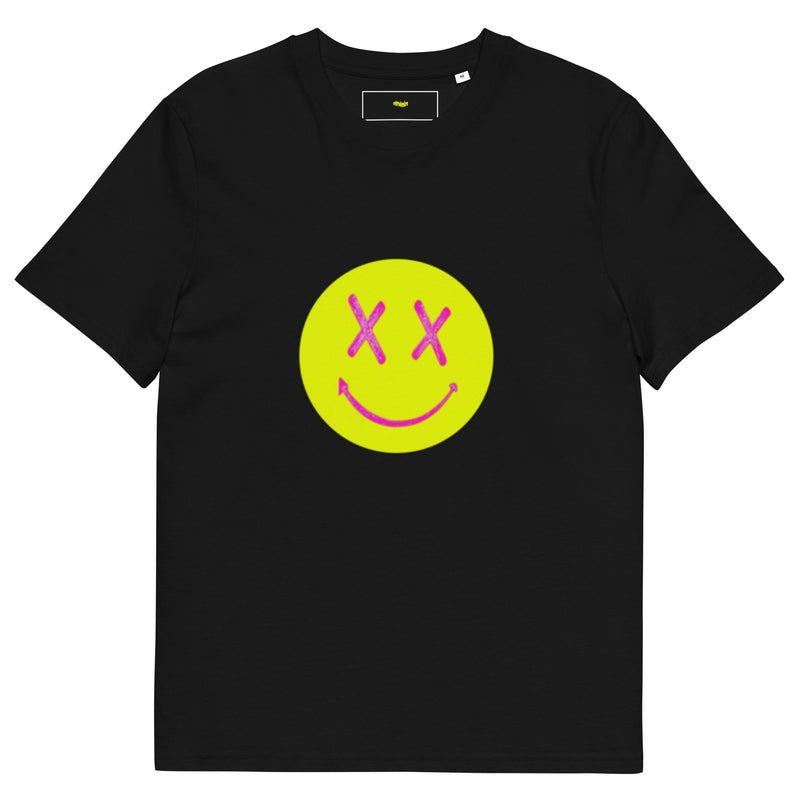 a black tshirt on a white background featuring a yellow motif