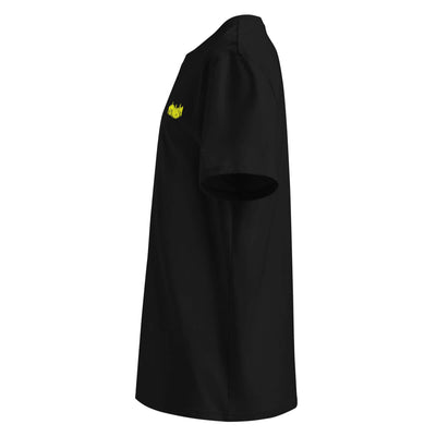 sideview of a black thsirt on a white background