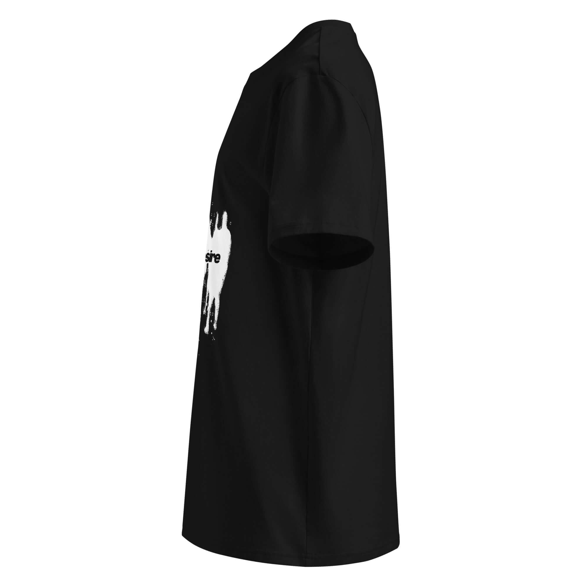sideview of a black tshirt on a white background