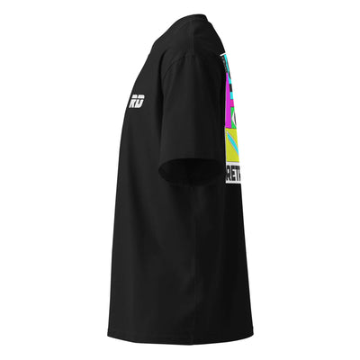 sideview of a black t-shirt on a white background
