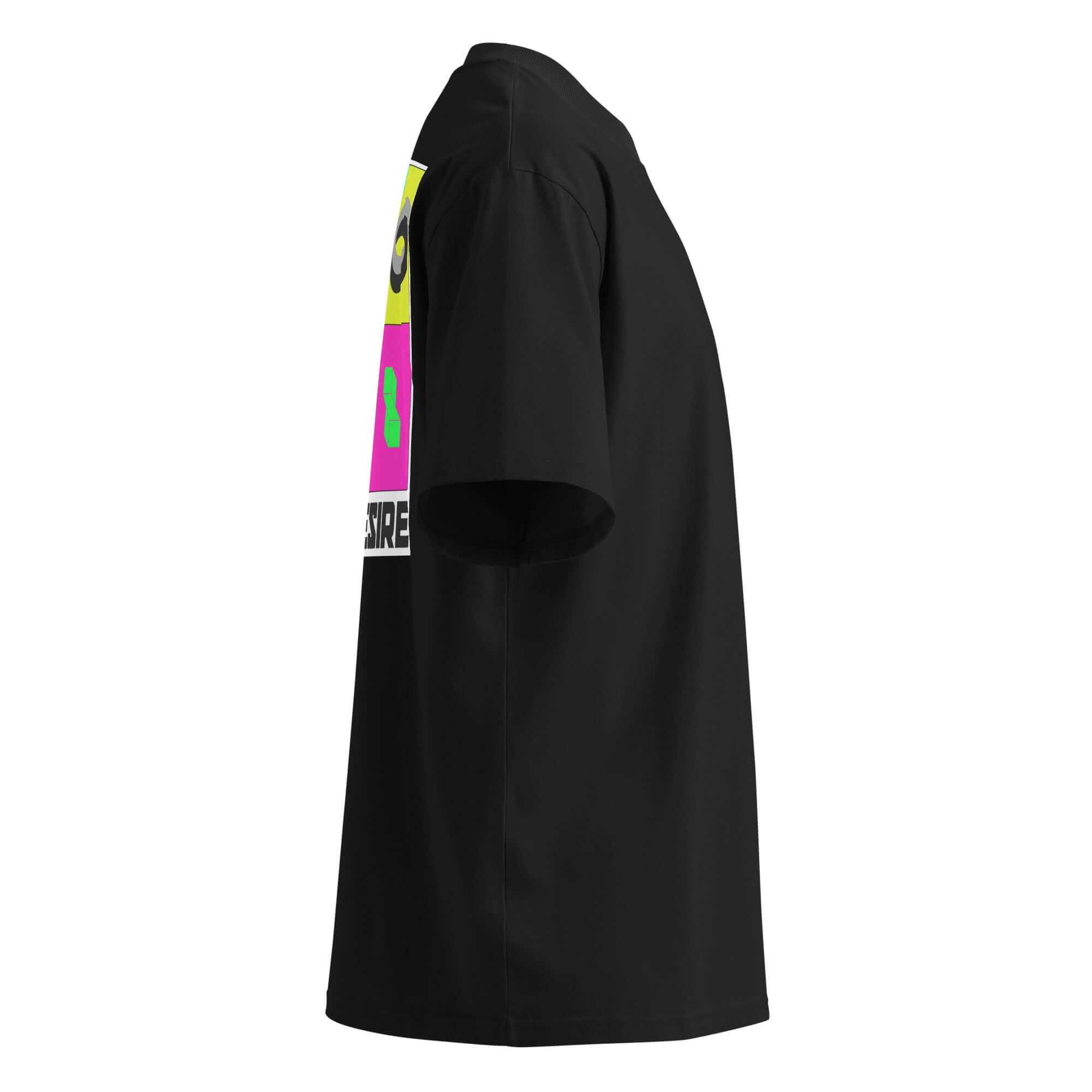 sideview of a black t-shirt on a white background