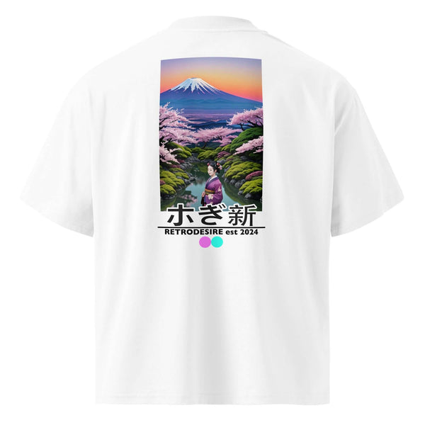 a white thsirt on a white background featuring a japanese motif