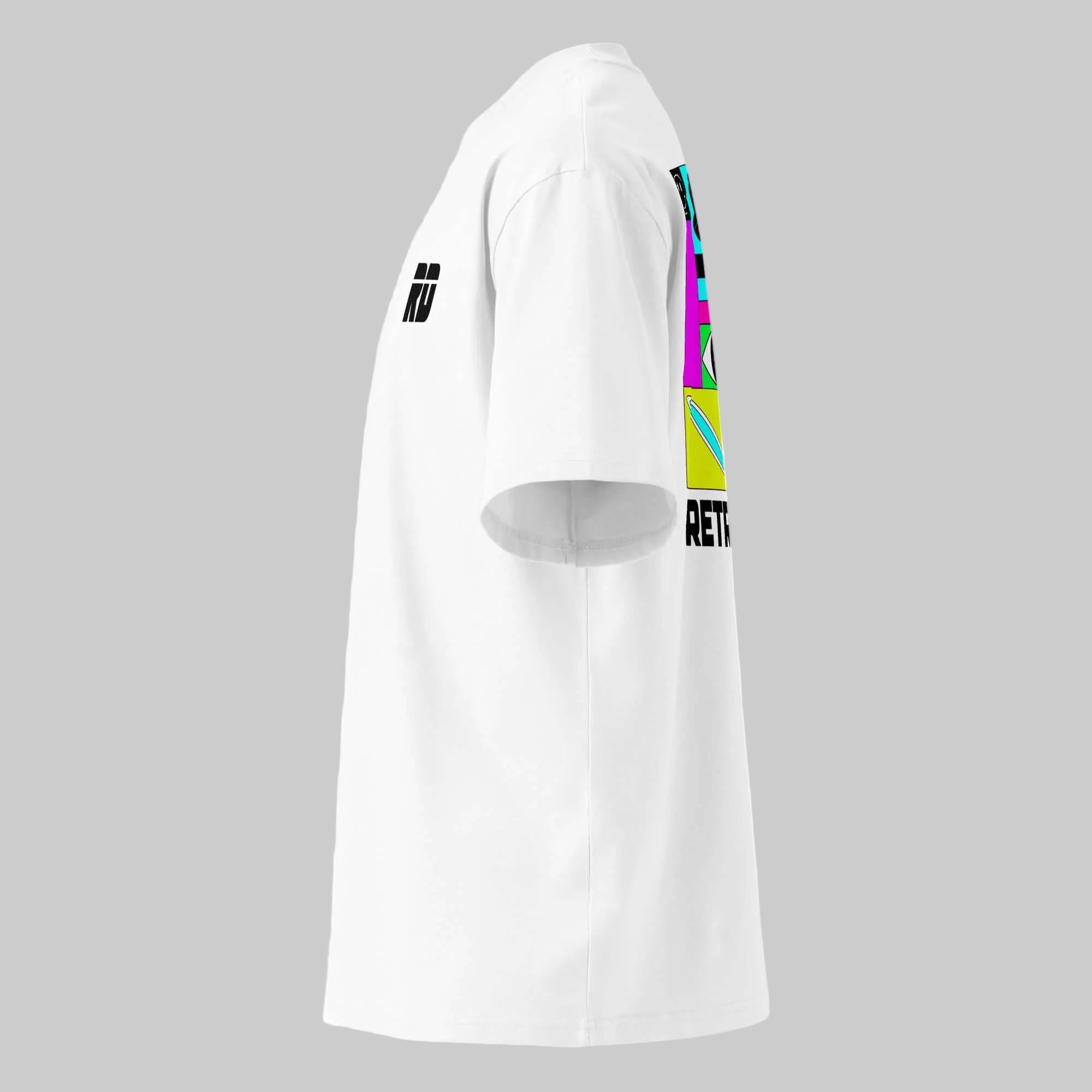 sideview of a white t-shirt on a white background