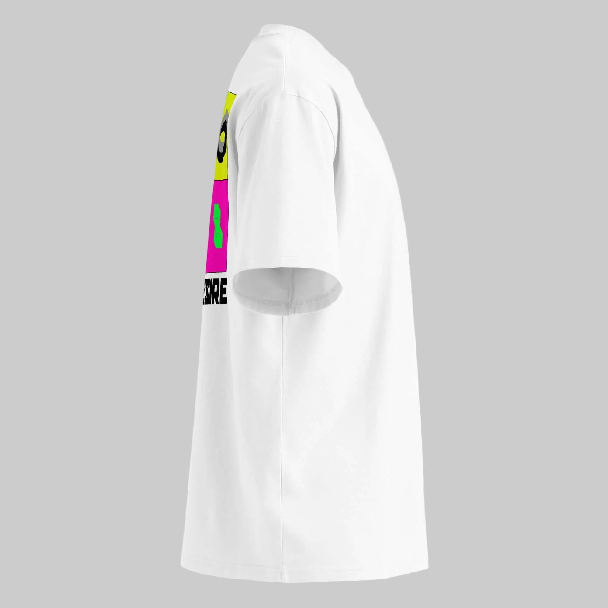 sideview of a white t-shirt on a white background